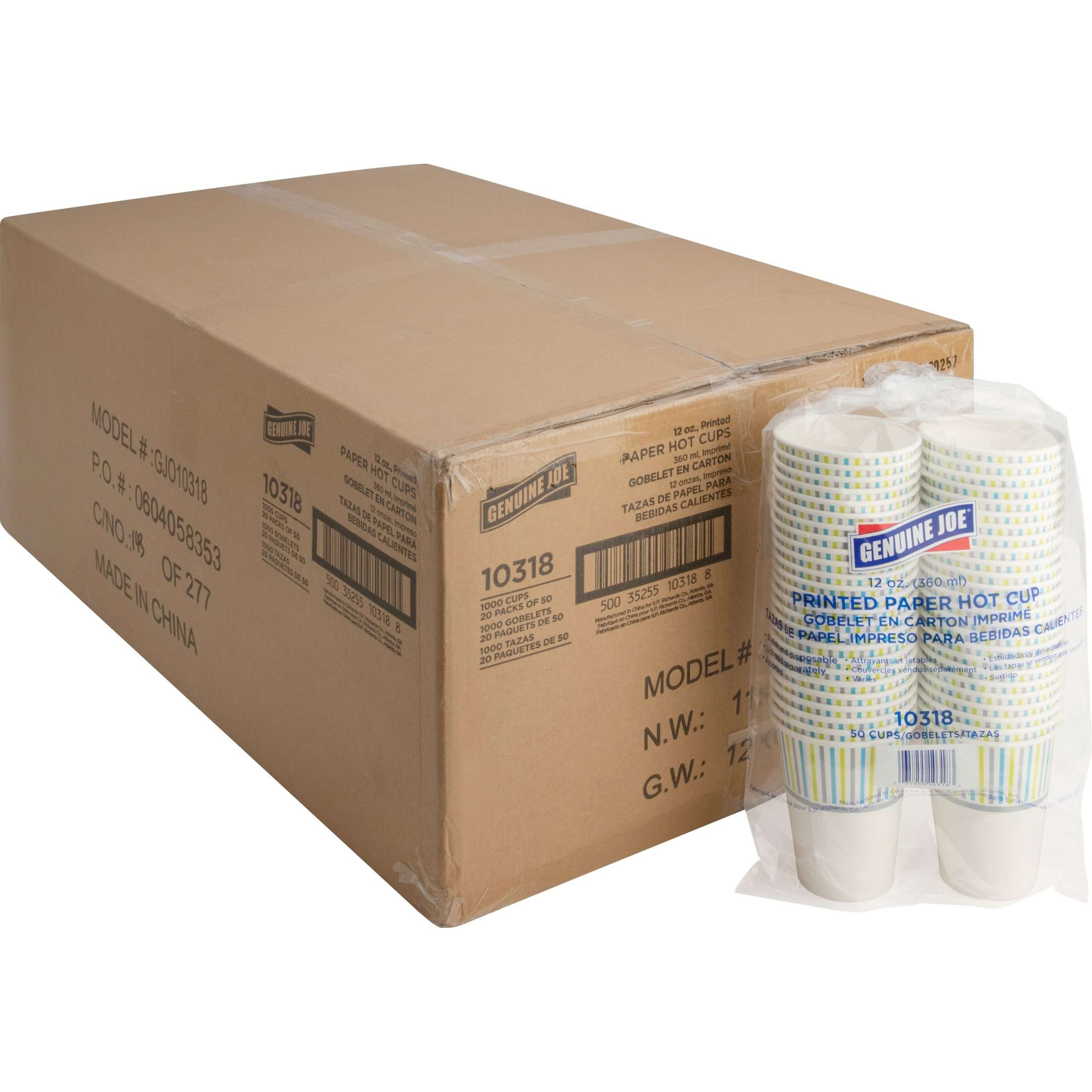 Genuine Joe Hot Cup - 12 fl oz - 20 / Carton - Assorted - Paper - Hot Chocolate, Cappuccino, Tea, Coffee, Beverage