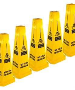 Genuine Joe Bright 4-sided CAUTION Safety Cone - 5 / Carton - 10" Width x 24" Height - Cone Shape - Stackable, Four Sided - Polypropylene - Yellow