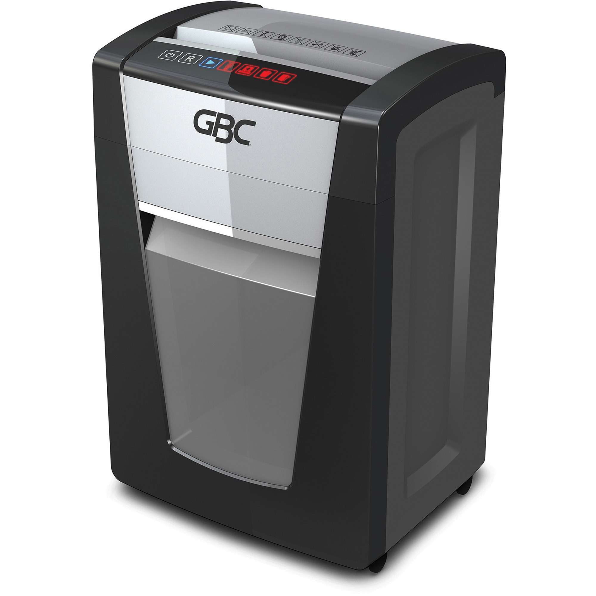 GBC ShredMaster SM15-08 Micro-Cut Shredder - Non-continuous Shredder - Micro Cut - 15 Per Pass - for shredding Paper, Staples, Paper Clip - P-5 - 4 Hour Run Time - 8 gal Wastebin Capacity - Black, Chrome