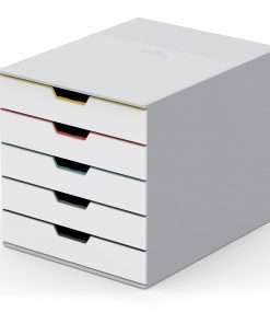DURABLE VARICOLOR MIX 5 Drawer Desktop Storage Box, White/Multicolor - 5 Drawer(s) - 11" Height x 11.5" Width x 14" Depth - Desktop - White, Multicolor - Plastic - 1 / Each