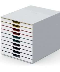 DURABLE VARICOLOR MIX 10 Drawer Desktop Storage Box, White/Multicolor - 10 Drawer(s) - 11" Height x 11.5" Width x 14" Depth - Desktop - White, Multicolor - Plastic - 1 / Each