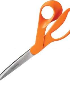 Fiskars Premier Heavy-Duty Scissors, 9" , Pointed, Orange - 9" Overall Length - Bent - Stainless Steel - Pointed Tip - 1 Each
