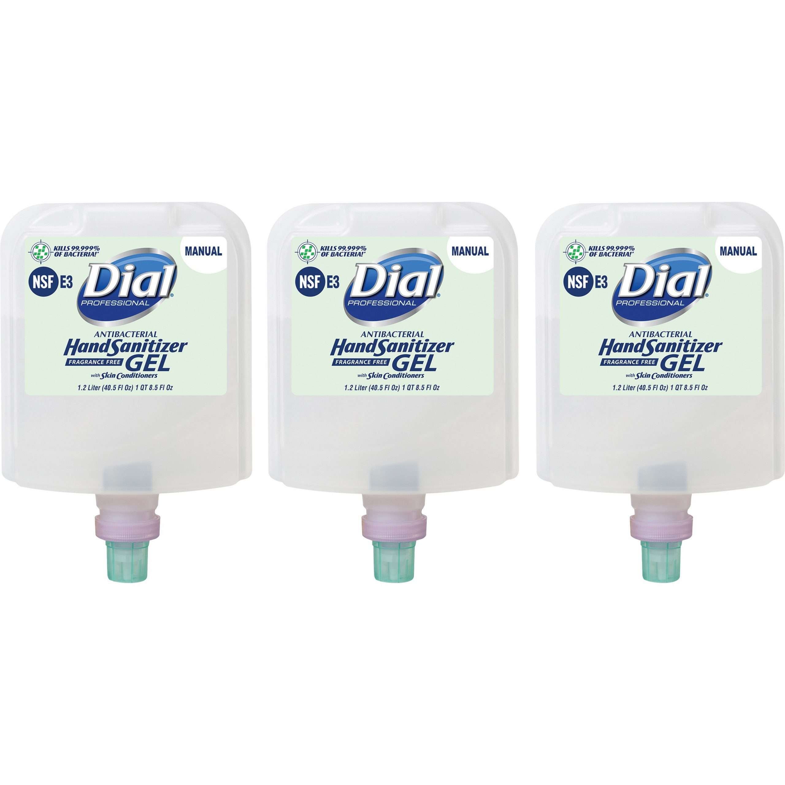 Dial Hand Sanitizer Gel Refill - Fragrance-free Scent - 40.6 fl oz (1200 mL) - Bacteria Remover - Hand, Healthcare, Daycare, Office, School, Restaurant - Clear - Dye-free - 3 / Carton