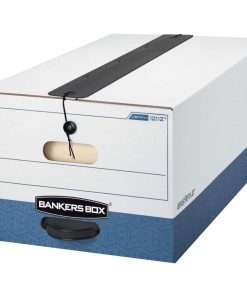 Bankers Box Liberty Plus File Storage Box - Internal Dimensions: 15" Width x 24" Depth x 10" Height - External Dimensions: 15.3" Width x 24.1" Depth x 10.8" Height - Media Size Supported: Legal - String/Button Tie Closure - Heavy Duty - Stackable - Corrugated Paper - White, Blue - For File - Recycled - 12 / Carton