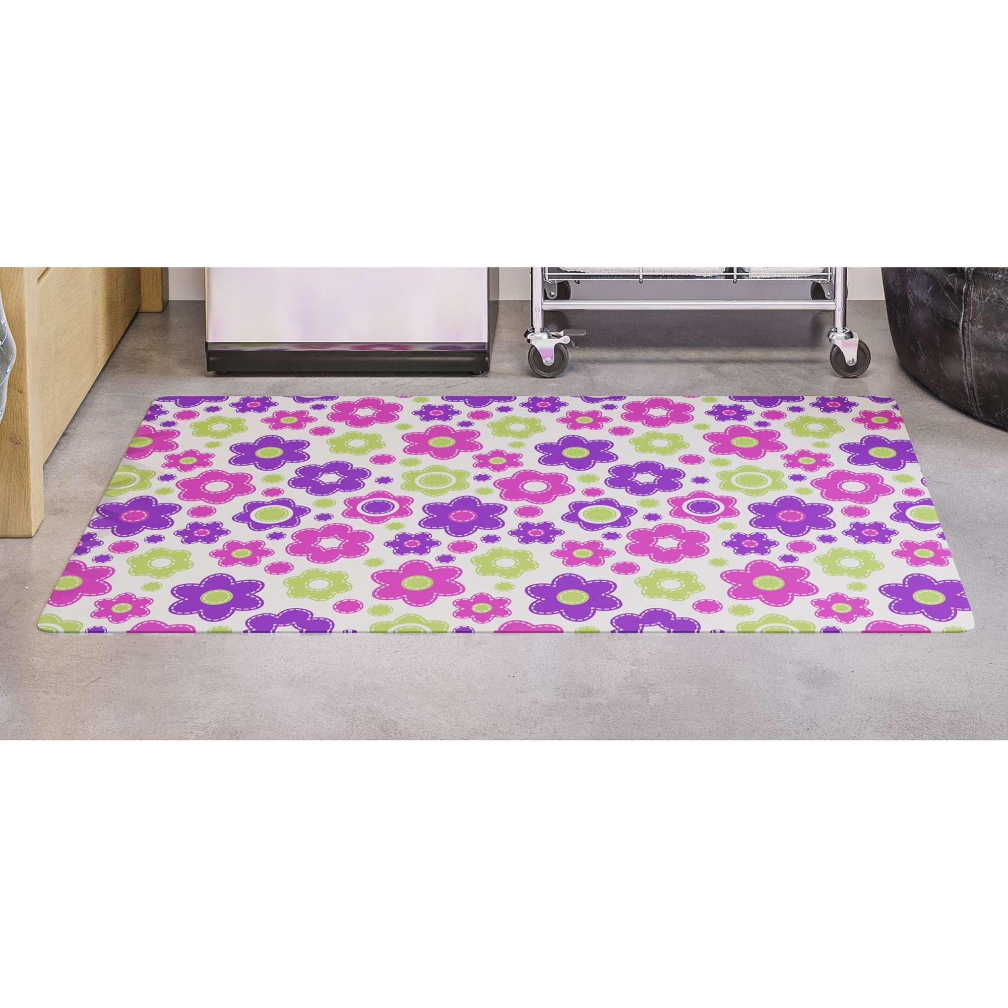 Deflecto FashionMat Lazy Daisies Chair Mat - Home, Office, Classroom, Hard Floor, Pile Carpet, Dorm Room - 40" Length x 35" Width x 50 mil Thickness - Rectangle - Lazy Daisies - Vinyl - Multicolor