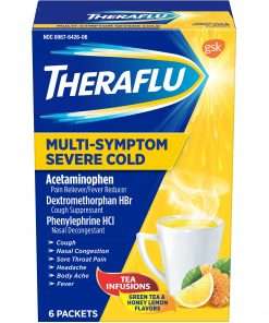 Theraflu Multi-Symptom Severe Cold & Cough Medicine - For Cold, Flu, Nasal Congestion, Cough, Body Ache, Sore Throat, Sinus Pain, Headache, Fever - Honey Lemon - 1 / Each - 6 Per Box