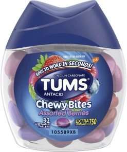 TUMS Chewy Bites Chewable Antacid Tablets - For Acid Indigestion, Heartburn, Sour Stomach, Upset Stomach - Assorted Berries - 1Bottle/265ct