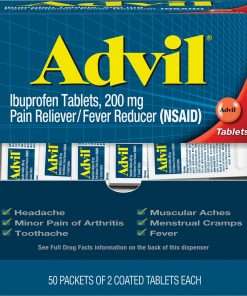 Advil Coated Tablets - For Pain, Headache, Backache, Menstrual Cramp, Joint Pain, Fever - 1 / Each - 2 Per Packet