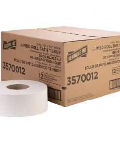 Genuine Joe Jumbo Jr Dispenser Bath Tissue Roll - 2 Ply - 3.30" x 700 ft - 8.88" Roll Diameter - White - Fiber - Sewer-safe, Septic Safe - For Bathroom - 12 / Carton