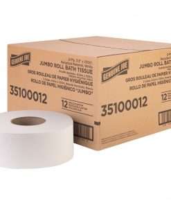 Genuine Joe Jumbo Jr Dispenser Bath Tissue Roll - 2 Ply - 3.50" x 100 ft - 8.88" Roll Diameter - White - Fiber - Sewer-safe, Septic Safe - For Bathroom - 12 / Carton