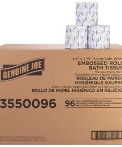 Genuine Joe 2-ply Bath Tissue - 2 Ply - 4.50" x 3" - 500 Sheets/Roll - White - Fiber - Perforated, Absorbent, Soft - For Bathroom, Restroom - 96 / Carton