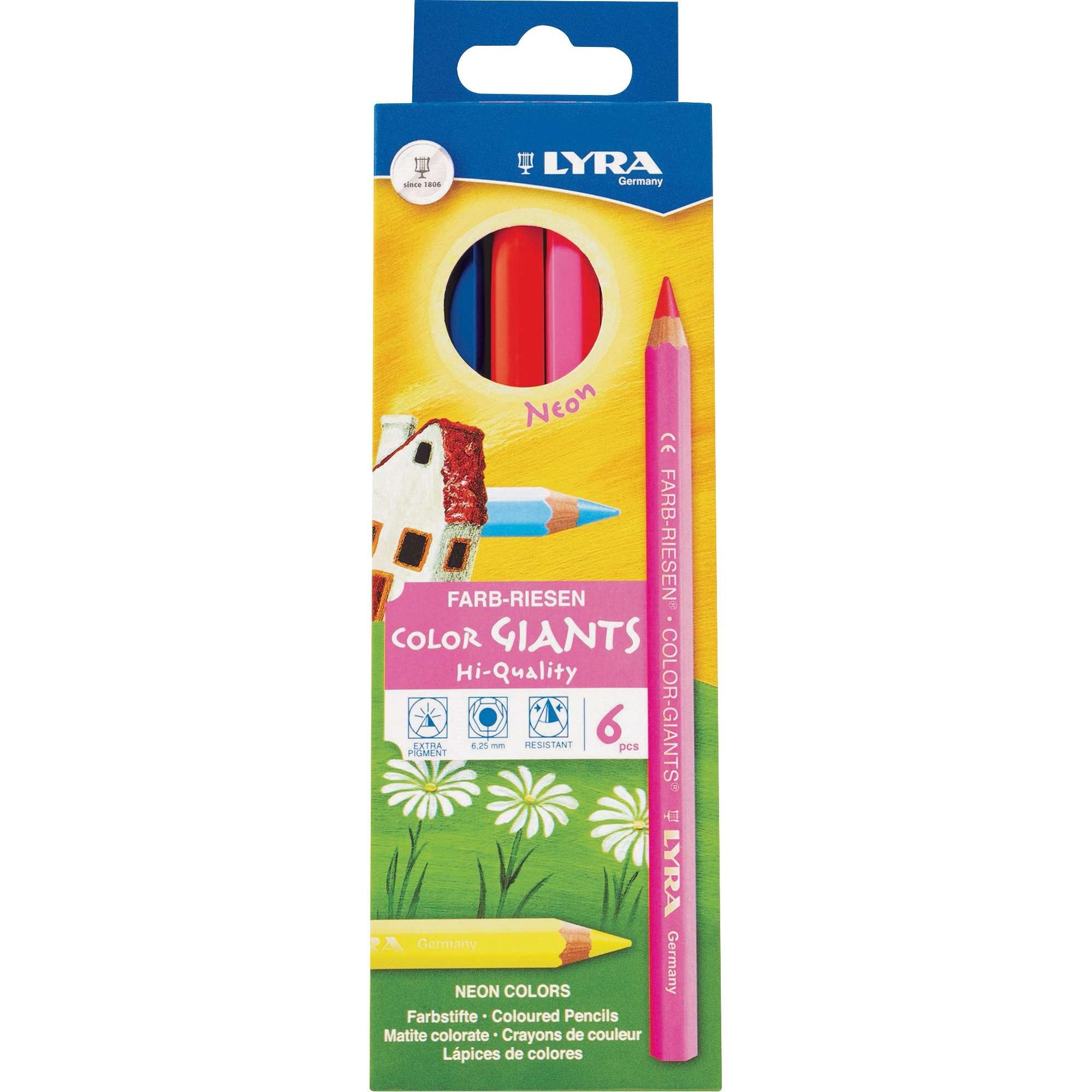 Lyra Color Giant Pencils - 6.3 mm Lead Diameter - Assorted Neon Lead - 1 / Each