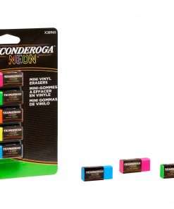 Ticonderoga Neon Mini Erasers - Neon Pink, Neon Green, Neon Orange, Neon Yellow, Neon Blue - Vinyl - 5 / Pack - Latex-free, Soft, Smudge-free, Residue-free, Non-abrasive, Non-tearing, Non-toxic