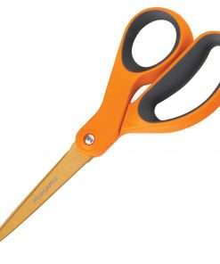 Fiskars Ergonomic Handles 8" Titanium Scissors - 8" Overall Length - Left/Right - Stainless Steel - Straight Tip - Orange/Gray - 1 Each