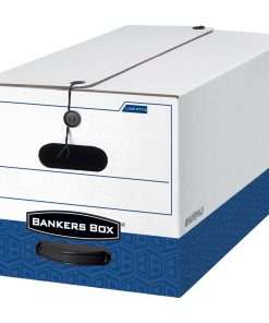 Bankers Box Liberty File Storage Boxes - Internal Dimensions: 15" Width x 24" Depth x 10" Height - External Dimensions: 15.3" Width x 24.1" Depth x 10.8" Height - Media Size Supported: Legal - String/Button Tie Closure - Heavy Duty - Stackable - Fiberboard, Plastic - White, Blue - For File - Recycled - 12 / Carton