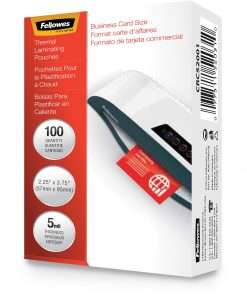 Fellowes Business Card Glossy Laminating Pouches - Laminating Pouch/Sheet Size: 3.75" Width x 5 mil Thickness - Type G - Glossy - for Business Card - Durable - Clear - 100 / Box