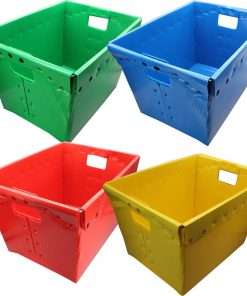 Flipside Primary Assorted Plastic Storage Postal Tote - 4 Pack - x 13.3" Width x 11.6" Depth x 18.3" Height - 11 gal - Lid Closure - Rugged - Plastic - Assorted - For Moving, Storage - 4 / Pack