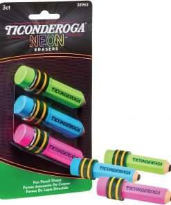 Ticonderoga Style Eraser - Neon Assorted - Assorted - Pencil - 3 Each - Latex-free, Non-toxic, Smudge-free