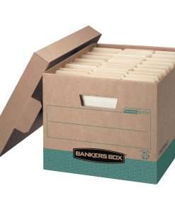 Bankers Box Recycled R-Kive File Storage Box - Internal Dimensions: 12" Width x 15" Depth x 10" Height - External Dimensions: 12.8" Width x 16.5" Depth x 10.4" Height - 800 lb - Media Size Supported: Letter, Legal - Lift-off Closure - Heavy Duty - Stackable - Kraft, Green - For File, Document - Recycled - 12 / Carton