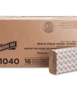 Genuine Joe Multifold Natural Towels - 1 Ply - Multifold - 9.25" x 9.40" - Natural - Paper - Chlorine-free, Interfolded, Embossed - For Restroom, Public Facilities, Commercial, Office, Breakroom, Kitchen - 250 Per Pack - 16 / Carton