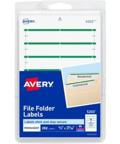 Avery® File Folder Labels, White/Green, 2/3" x 3-7/16" , 252 (5203)