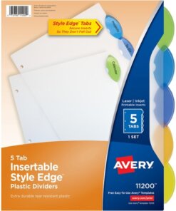 Avery® Plastic Binder Dividers, Insertable Multicolor Style Edge 5-tabs