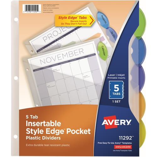 Avery® Insertble Style Edge Plastic Pocket Dividers