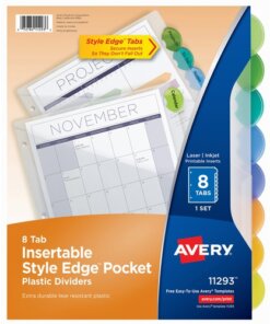 Avery® Insertable Style Edge Plastic Dividers with Pockets, 8-tab