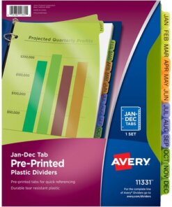 Avery® Preprinted Monthly Tabs Plastic Dividers