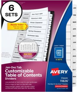 Avery® Monthly Tab Table of Contents Dividers