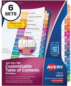 Avery® Ready Index 12 Tab Dividers, Customizable TOC, 6 Sets