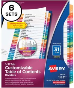 Avery® Ready Index 31 Tab Dividers, Customizable TOC, 6 Sets