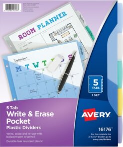 Avery® Write & Erase Durable Plastic Dividers w/Pockets, 5-tab, Multicolor
