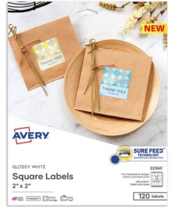 Avery® Printable Square Labels, 22565, 2”W x 2”D, Glossy White, Pack Of 120 Labels