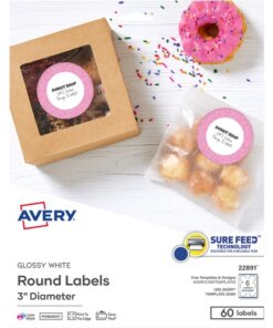Avery® Glossy White Labels, 3" Round, 60 Labels (22891)