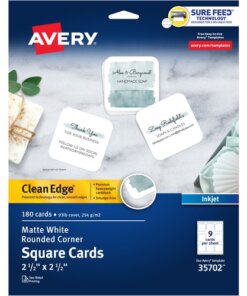 Avery® Clean Edge Square Cards, Rounded Corners, 2.5" x 2.5" (35702)