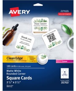 Avery® Avery Square Cards w/Rounded Edges, 2.5"x2.5" , 90 lbs. 180 Laser Cards