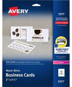 Avery® 2" x 3.5" Business Cards, Sure Feed(TM), Laser, 250 (5371)