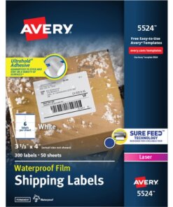 Avery® Waterproof Labels, 3-1/3" x 4" , 300 Total (05524)