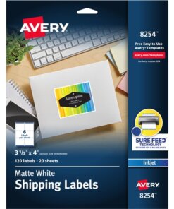 Avery® White Shipping Labels, Sure Feed(R), 3-1/3" x 4" , 120 Labels (8254)