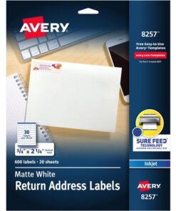 Avery® White Return Address Labels, Sure Feed(R), 3/4" x 2-1/4" , 600 Labels (8257)