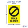 Avery® Surface Safe TABLE CLOSED Preprinted Decals