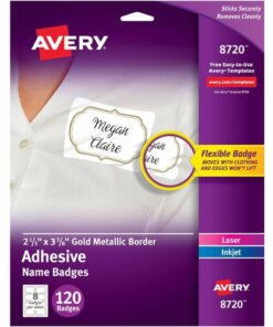 Avery® Self-Adhesive Removable Name Tag Labels with Gold Metallic Border