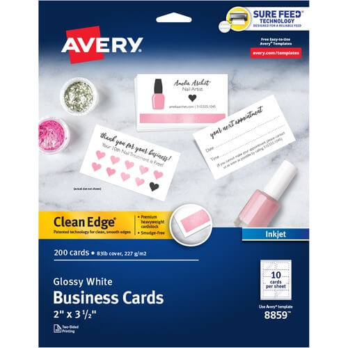 Avery® Clean Edge Business Cards, 2" x 3.5" , Glossy, 200 (08859)