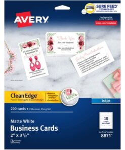 Avery® Clean Edge Business Cards, 2" x 3.5" , White, 200 (08871)