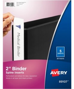 Avery(R) Binder Spine Inserts, 2 Inch Binders, 20 Inserts (89107)