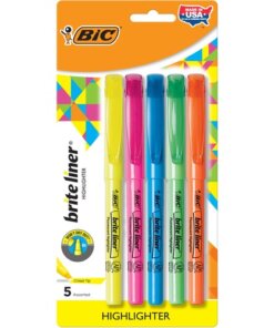 BIC Brite Liner Grip Highlighters, Assorted, 5 Pack