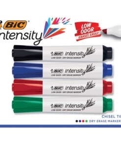 BIC Intensity Low Odor Dry Erase Marker, Tank, Assorted, 4 Pack