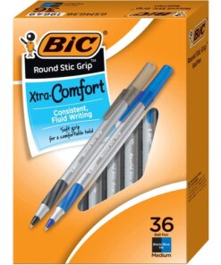 BIC Round Stic Grip Xtra-Comfort Medium Ball Point Pen, Assorted, 36 Pack