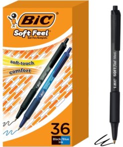 BIC Soft Feel Retractable Ball Point Pen Medium, Assorted, 36 Pack
